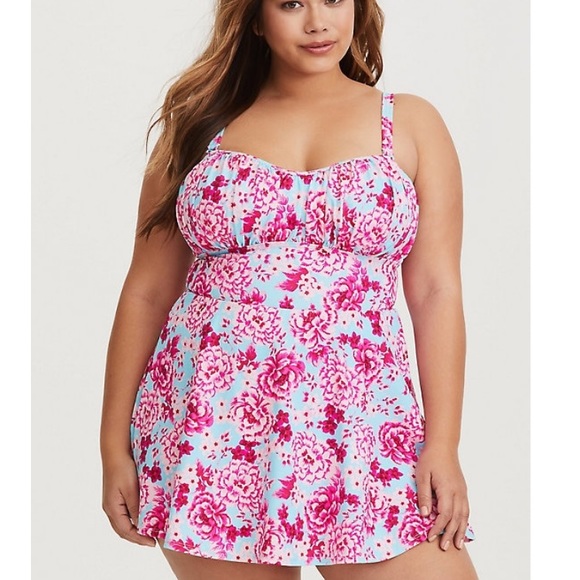 torrid Other - NWOT Torrid Blue Floral One Piece Swim Dress